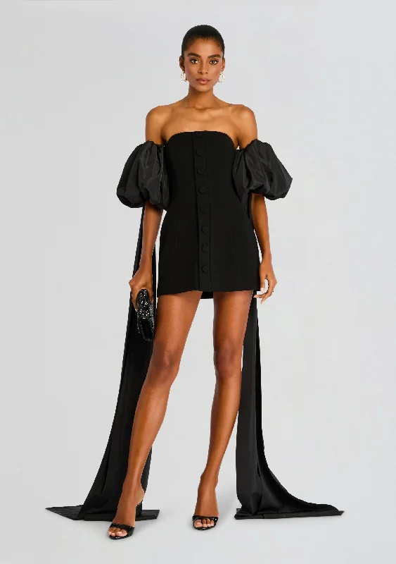 Laurent Mini Button Dress with Black Plumes