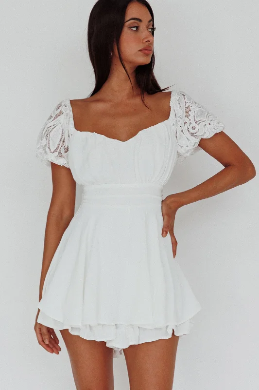 Lianah Lace Sleeve Tied Back Romper White