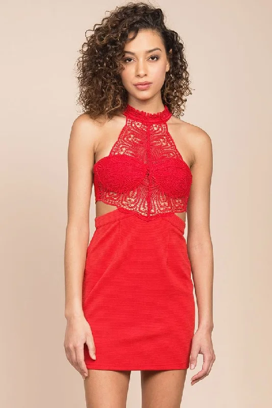 Scotland Halter Top Crochet Boutique Dress Red